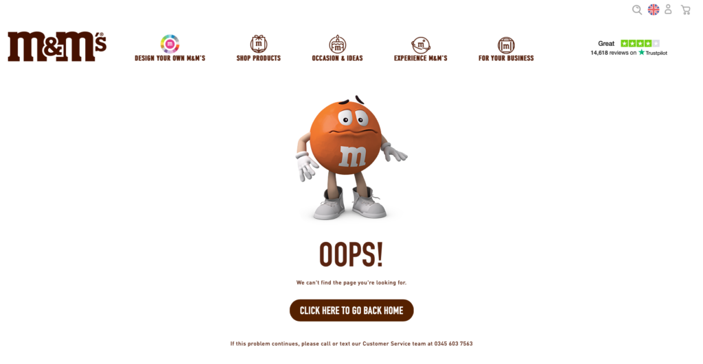 404-Fehlerseite von M&M'S